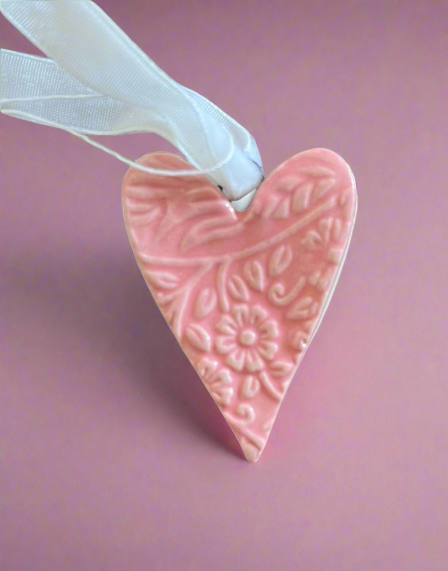 Stoneware Mini Heart Pendant-Pink