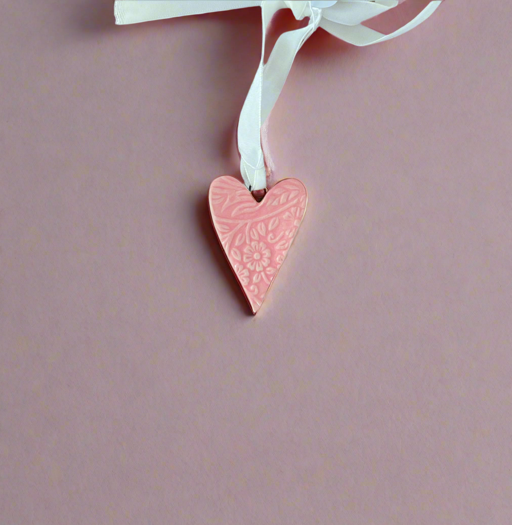 Stoneware Mini Heart Pendant-Pink