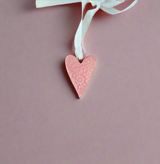 Stoneware Mini Heart Pendant-Pink